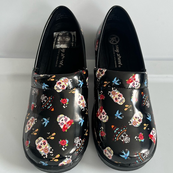 Day of the Dead Sugar Skull Non-skid Nurse or Kitchen Clogs- size 7w - Picture 8 of 10